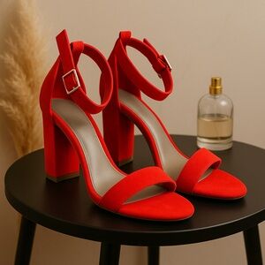 Elegant Red Ankle Strap Heels